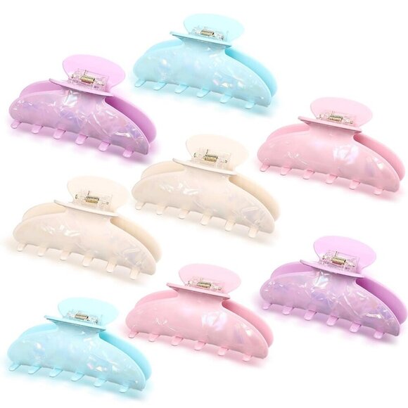 Large Acrylic Hair Claw Clips 8 Pack Non-slip Strong Hold for Thick or Thin Hair